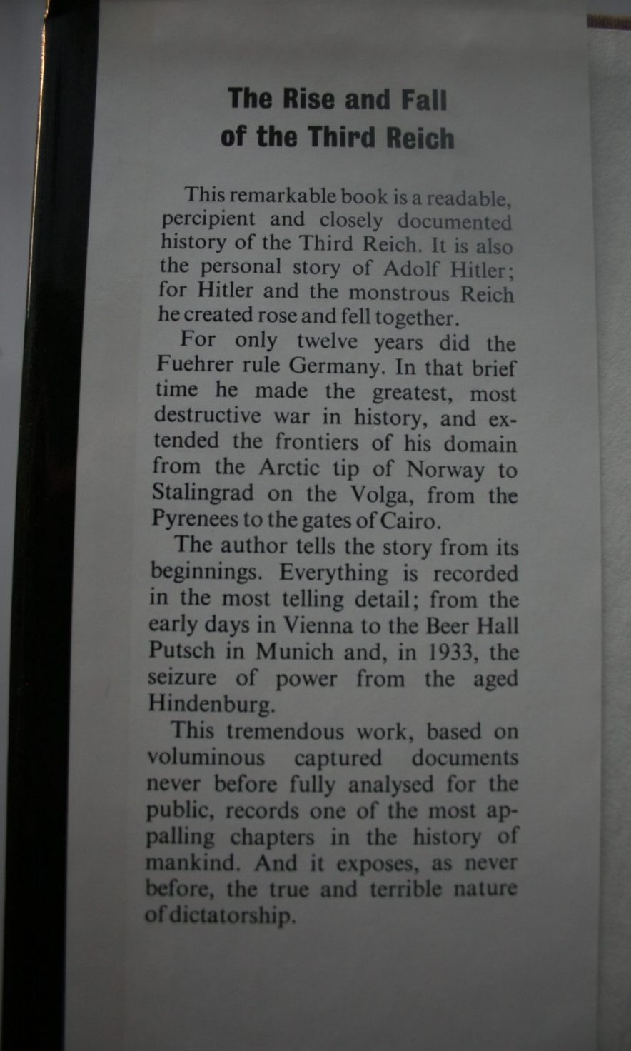 The Rise And Fall Of The Third Reich. By William L. Shirer