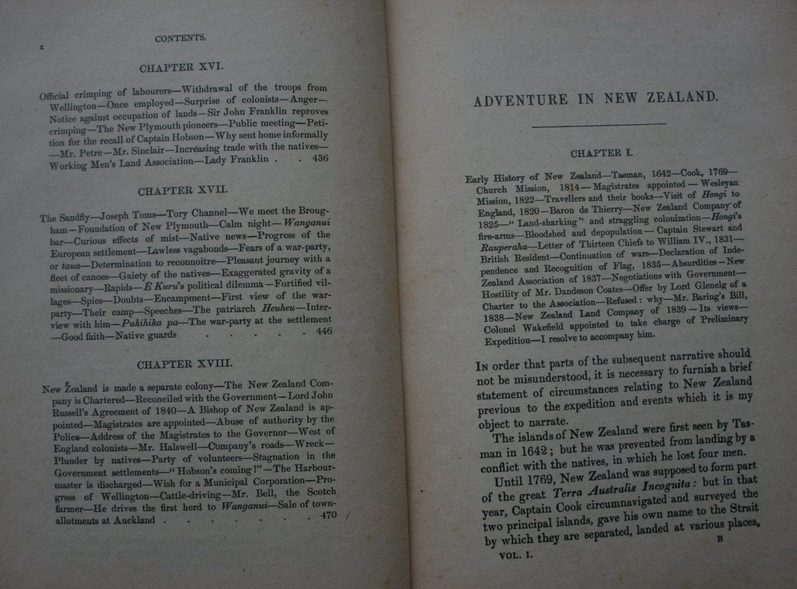 Adventure in New Zealand. Vol. 1 and Vol 2 by E.J. Wakefield. Volume One - Softback, good condition, heavily tanned and foxed, shelf wear - from 1839 to 1844