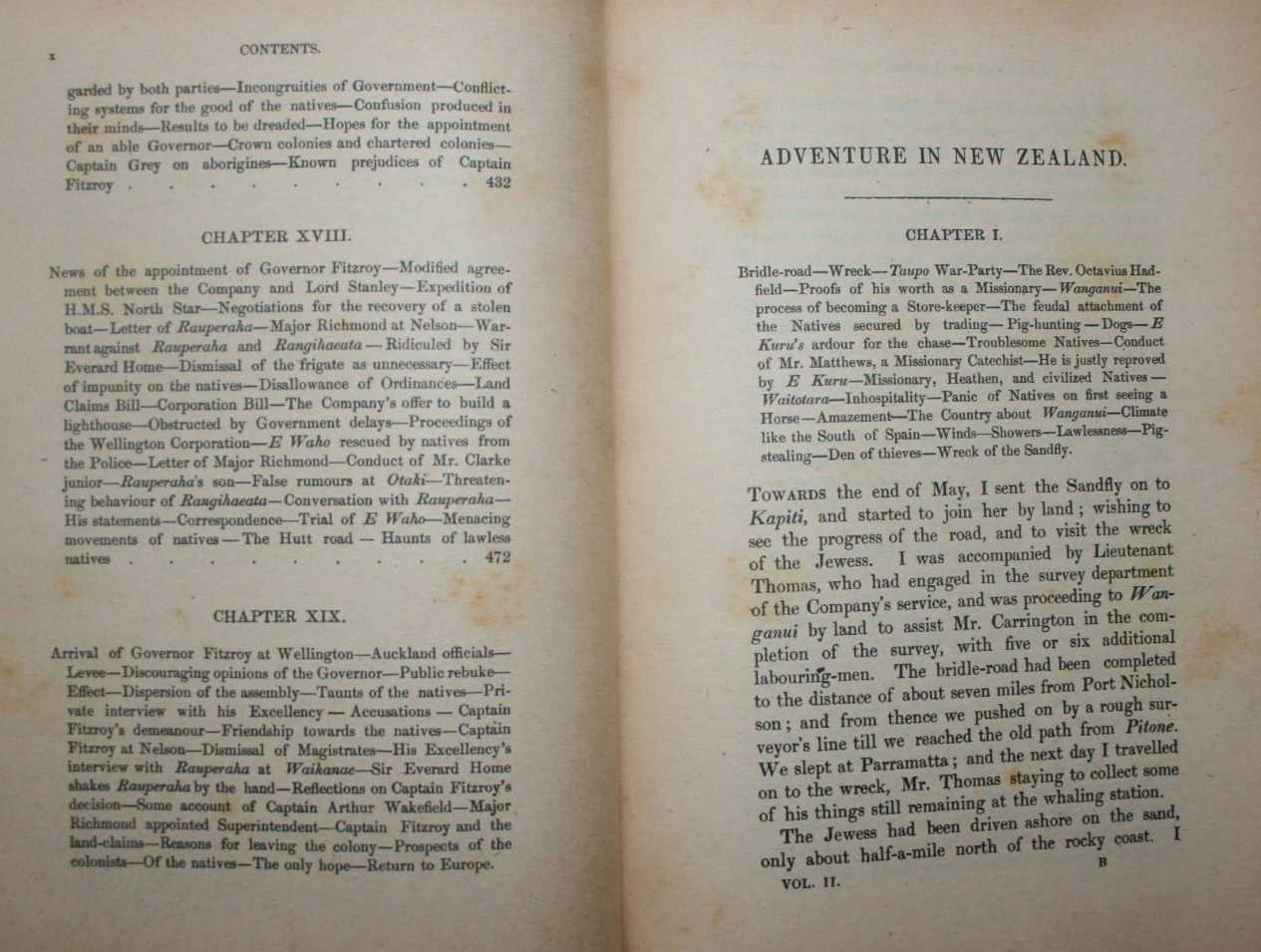 Adventure in New Zealand. Vol. 1 and Vol 2 by E.J. Wakefield. Volume One - Softback, good condition, heavily tanned and foxed, shelf wear - from 1839 to 1844