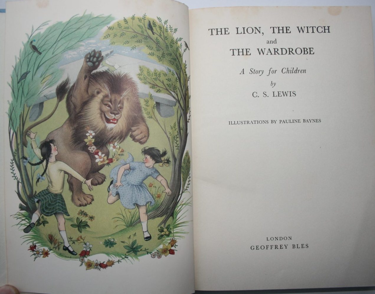 The Lion, The Witch and The Wardrobe. A Story for Children by C. S. Lewis. First edition, 3rd impression.