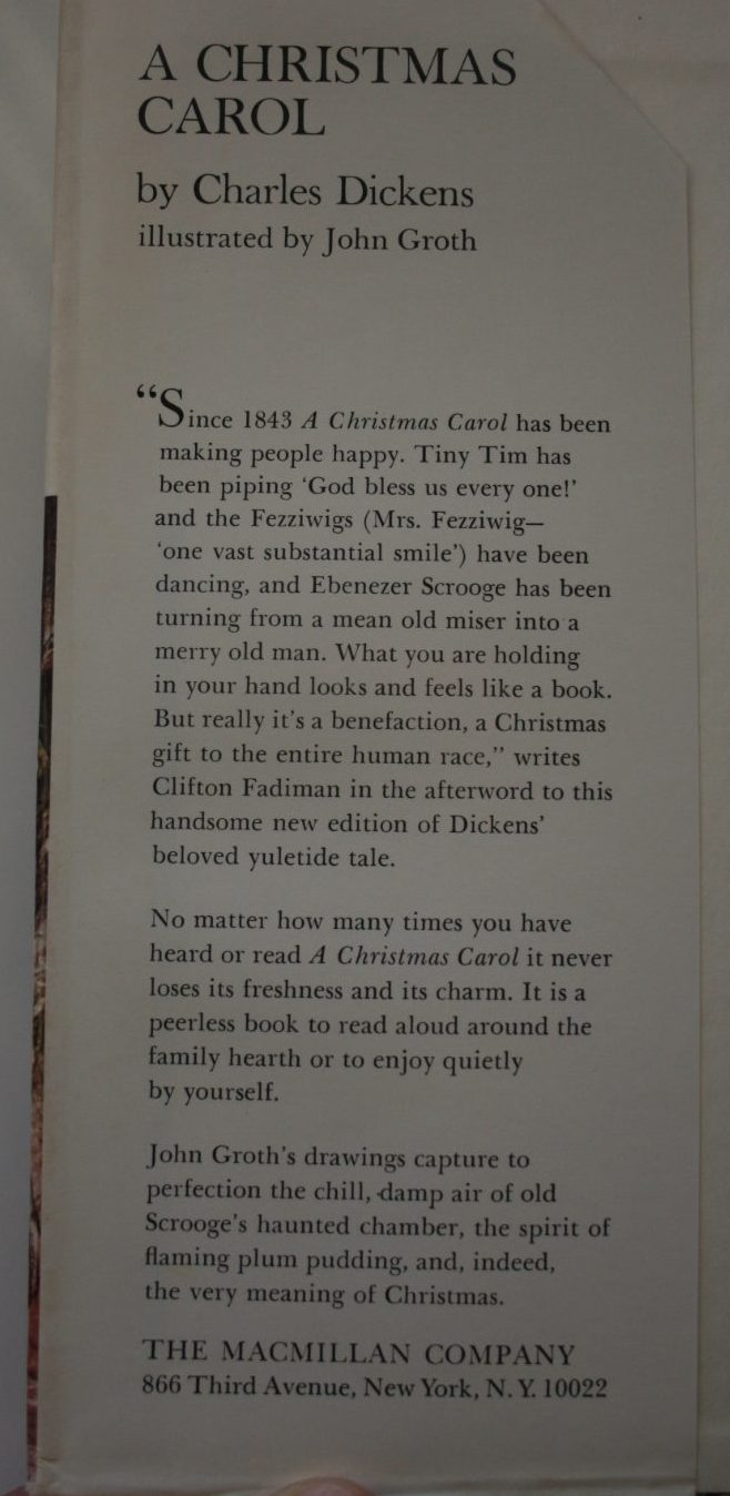 A Christmas Carol; Being a Ghost Story of Christmas By Charles Dickens and Illustrated By John Groth.