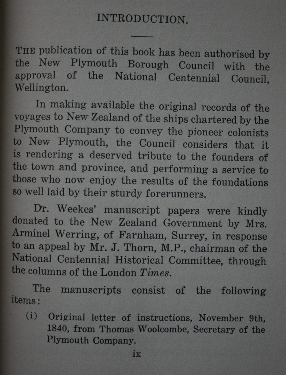 The Establishment of the New Plymouth Settlement in New Zealand 1841-1843 Compiled by J Rutherford. VERY SCARCE. &amp; W H Skinner.