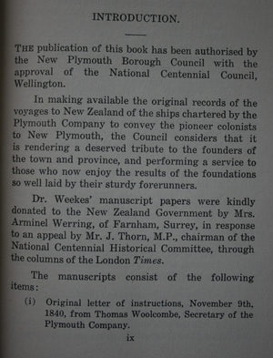 The Establishment of the New Plymouth Settlement in New Zealand 1841-1843 Compiled by J Rutherford. VERY SCARCE. &amp; W H Skinner.