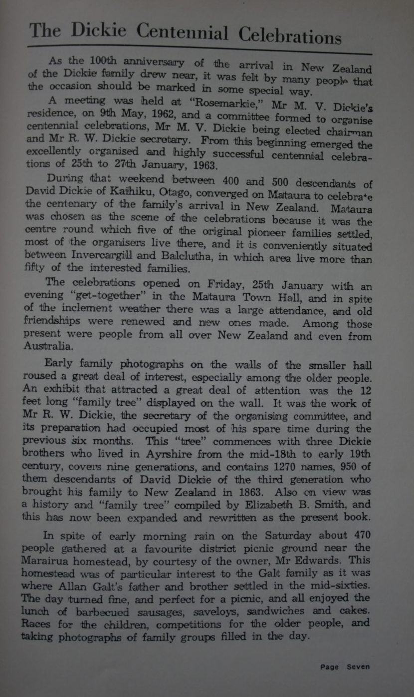 The Dickie Pioneers To New Zealand and Their Descendants. By Ethel B. Smith and Winifred Smith.