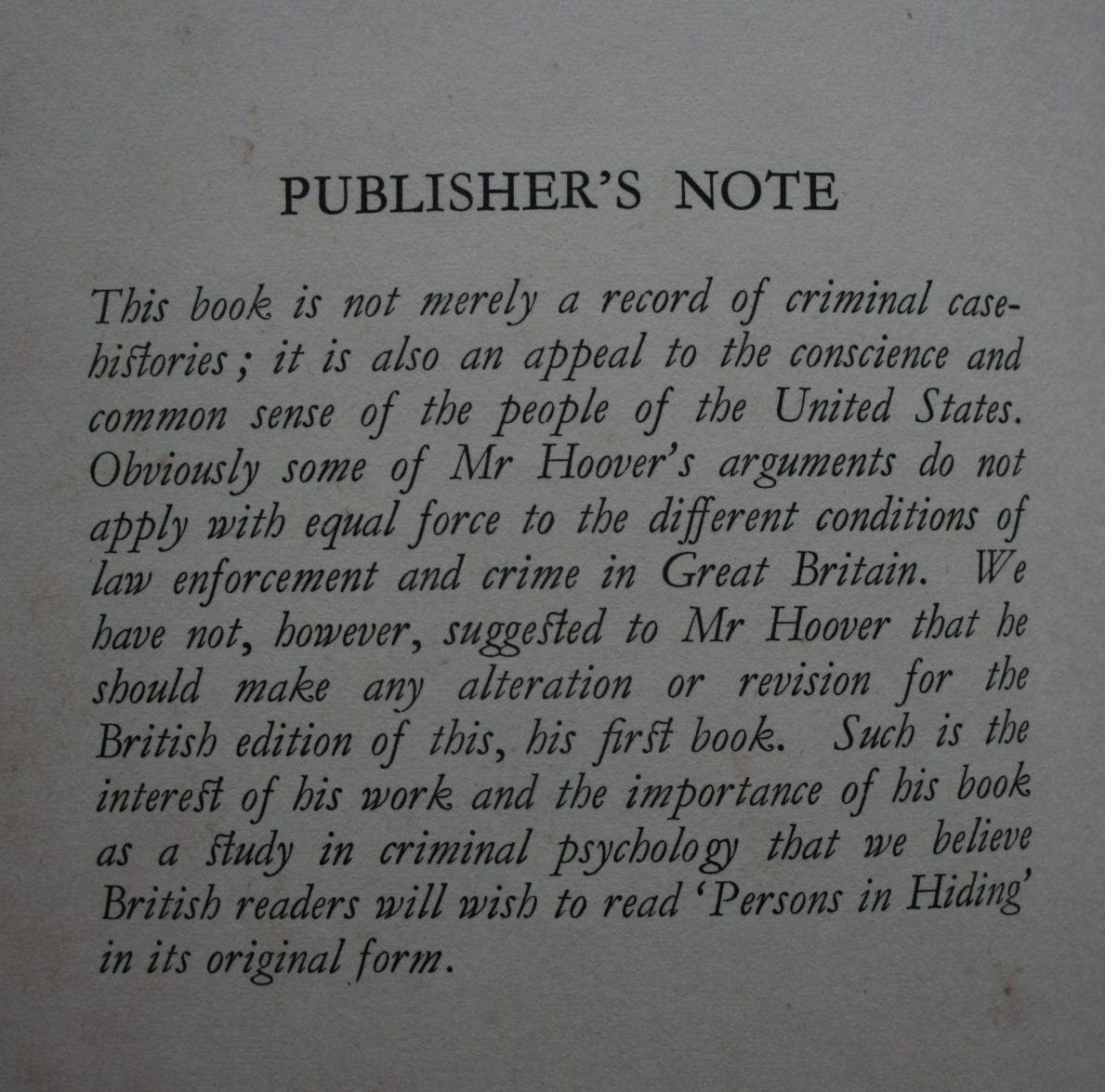 Persons in Hiding by J. Edgar Hoover. (1939)