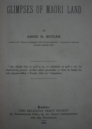 Glimpses of Maori Land by Annie R. Butler. (1886)