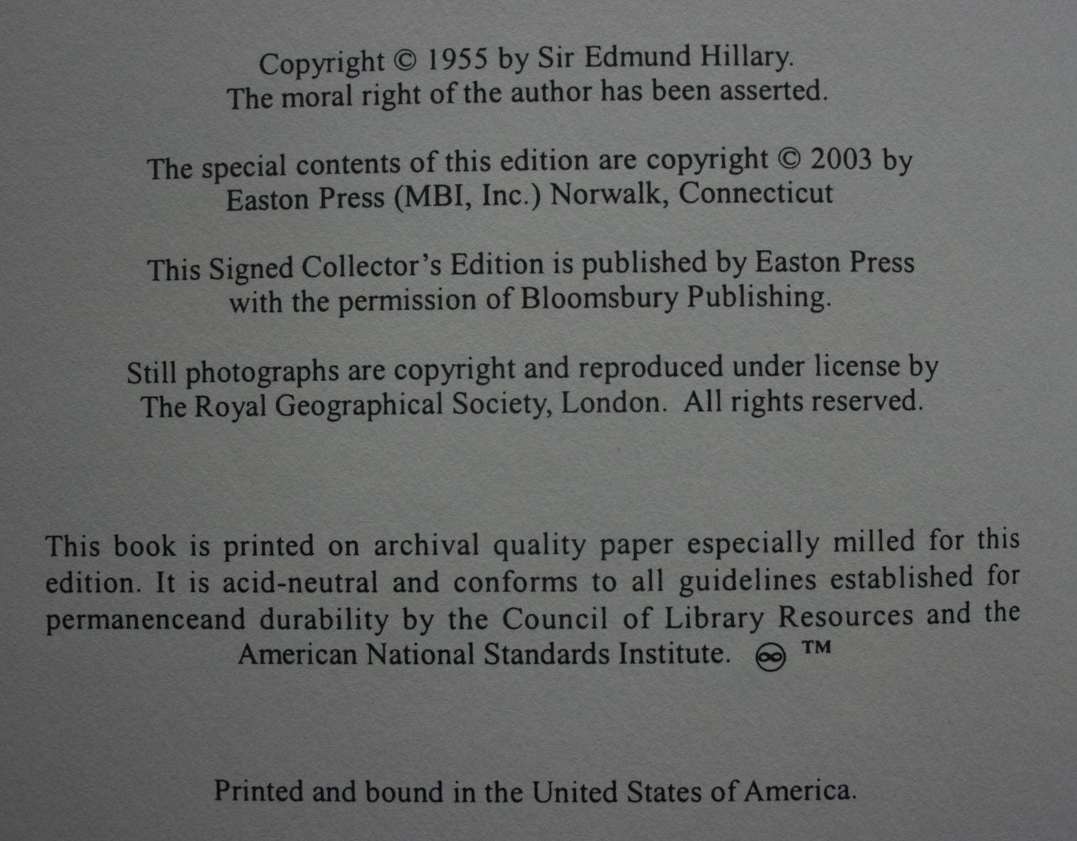 High Adventure by Edmund Hillary. SIGNED by Ed Hillary with signed certificate of authenticity.