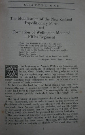 Official War History of the Wellington Mounted Rifles Regiment 1914 - 1919 by A H Wilkie.