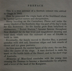 Memories of Maoriland by J T S Scrymgeour. Publisher: Stockwell, UK, 1960, first edition. VERY SCARCE.