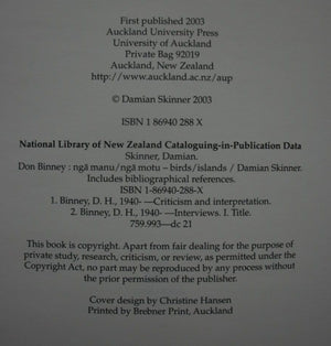 Don Binney Nga Manu/Nga Motu - Birds/Islands By Damian Skinner. VERY SCARCE FIRST EDITION.