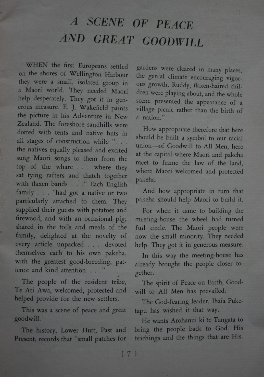 The Story of . 'Arohanui Ki Te Tangata' -- the Meeting-House of 'Goodwill To All Men', Waiwhetu, Lower Hutt. SIGNED & dated twice by Ihaia Porutu Puketapu 10-9-62.