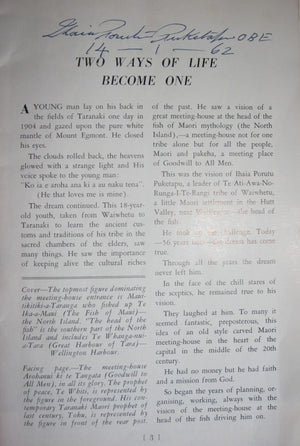 The Story of . 'Arohanui Ki Te Tangata' -- the Meeting-House of 'Goodwill To All Men', Waiwhetu, Lower Hutt. SIGNED & dated twice by Ihaia Porutu Puketapu 10-9-62.