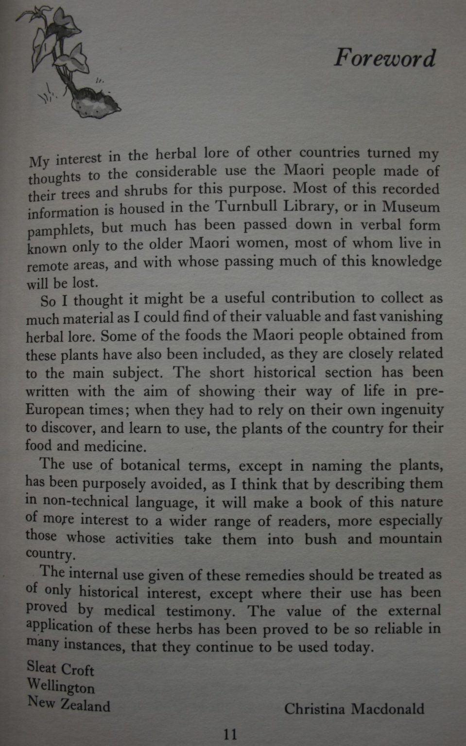 Medicines of the Maori From their Trees, Shrubs and other Plants, Together with Food from the Same Source. By Christina Macdonald. 1973. FIRST EDITION, first printing.