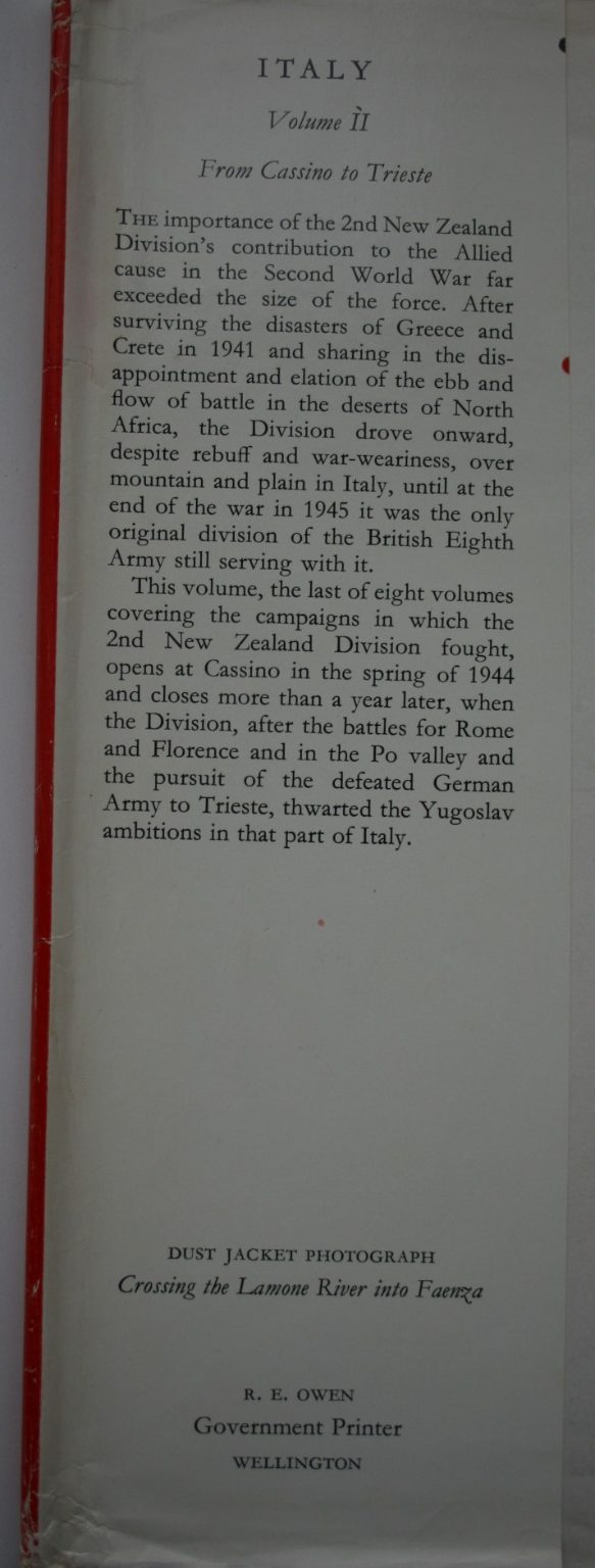 Italy Volume II. From Cassino to Trieste: Official History of New Zealand in the Second World War 1939-45. By W E Murphy.