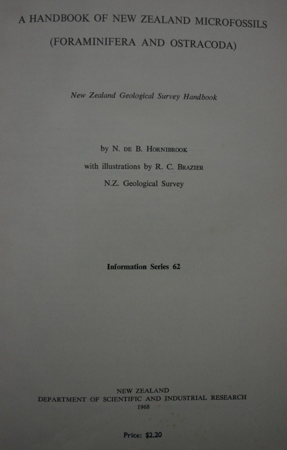 Handbook of New Zealand Microfossils. By Hornibrook, N de B