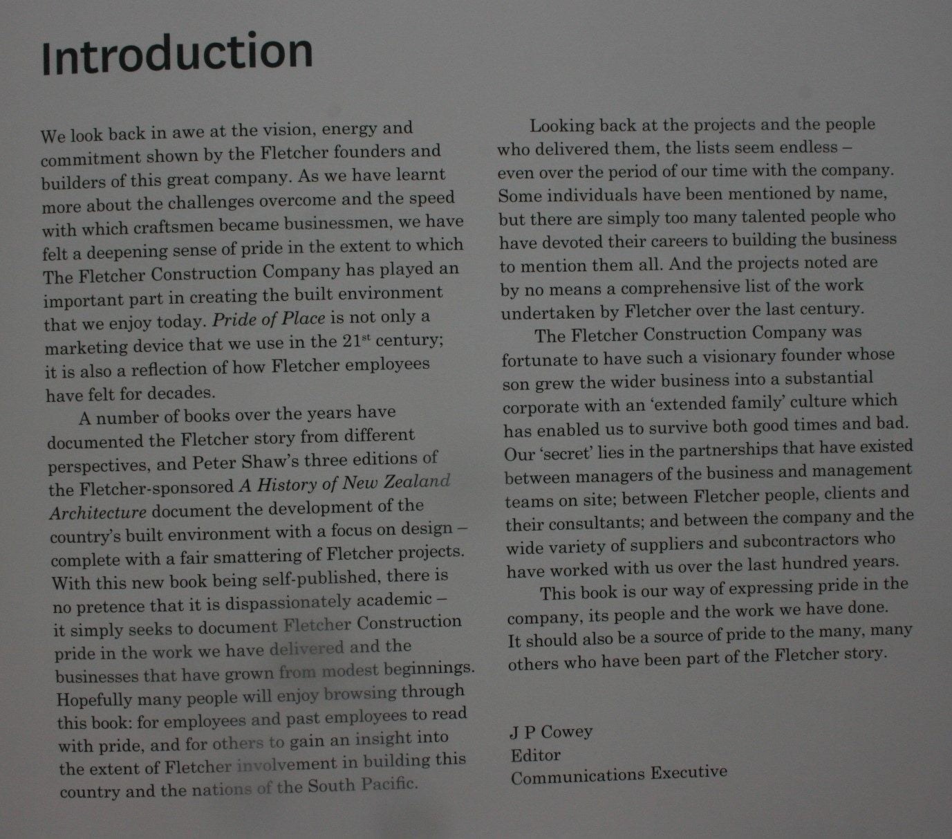 Pride of Place. A History of the Fletcher Construction Company. In Slip Case By Peter Shaw.