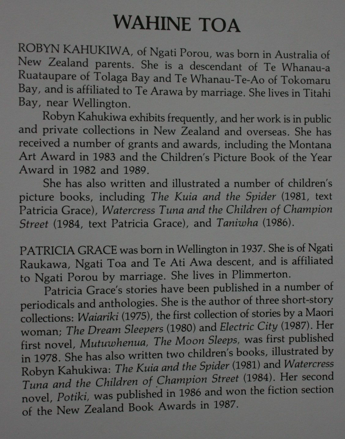 Wahine Toa Women of Maori­ Myth by By Patricia Grace; Robyn Kahukiwa (illustrator).