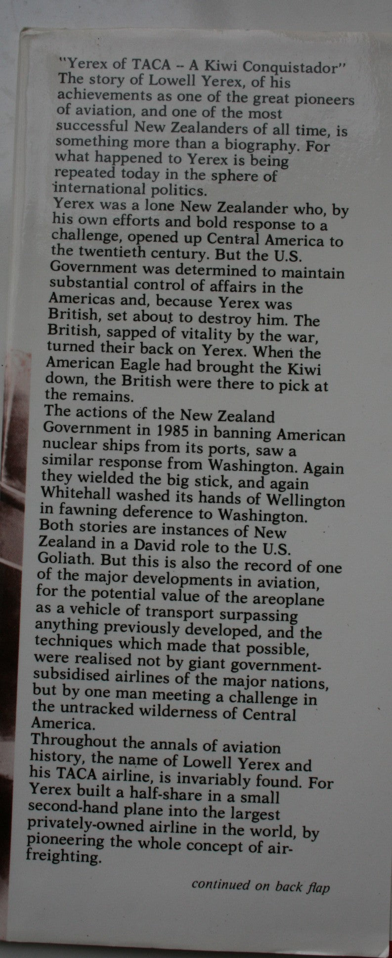 Yerex of TACA: A Kiwi Conquistador. SIGNED HARDBACK by David Yerex