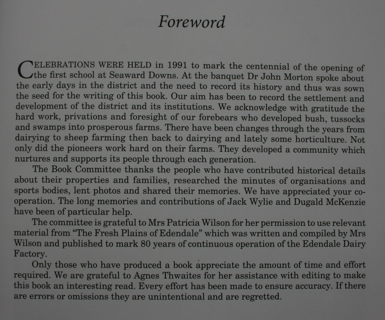 The History Of Seaward Downs - by Agnes Thwaites. [First Edition]