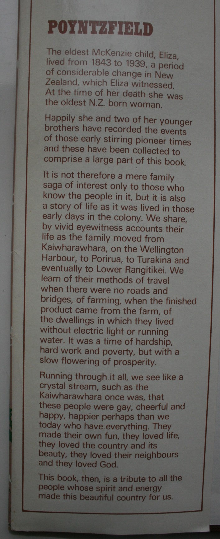 Poyntzfield The Story of a Pioneer Family. The McKenzies of Lower Rangitikei. by Rob Knight. SIGNED LIMITED EDITION