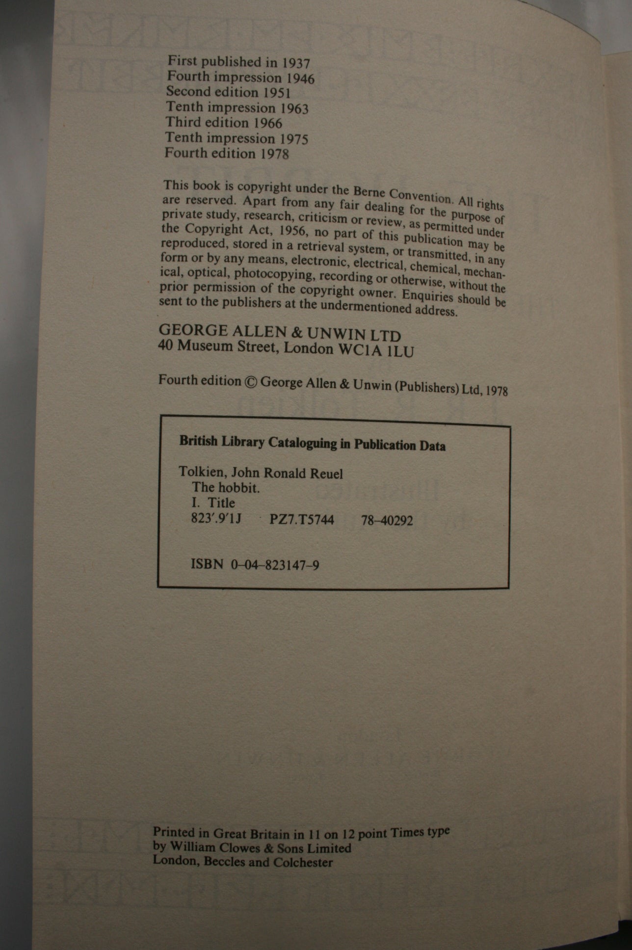 The Hobbit or There and Back Again. 1978 HARDBACK