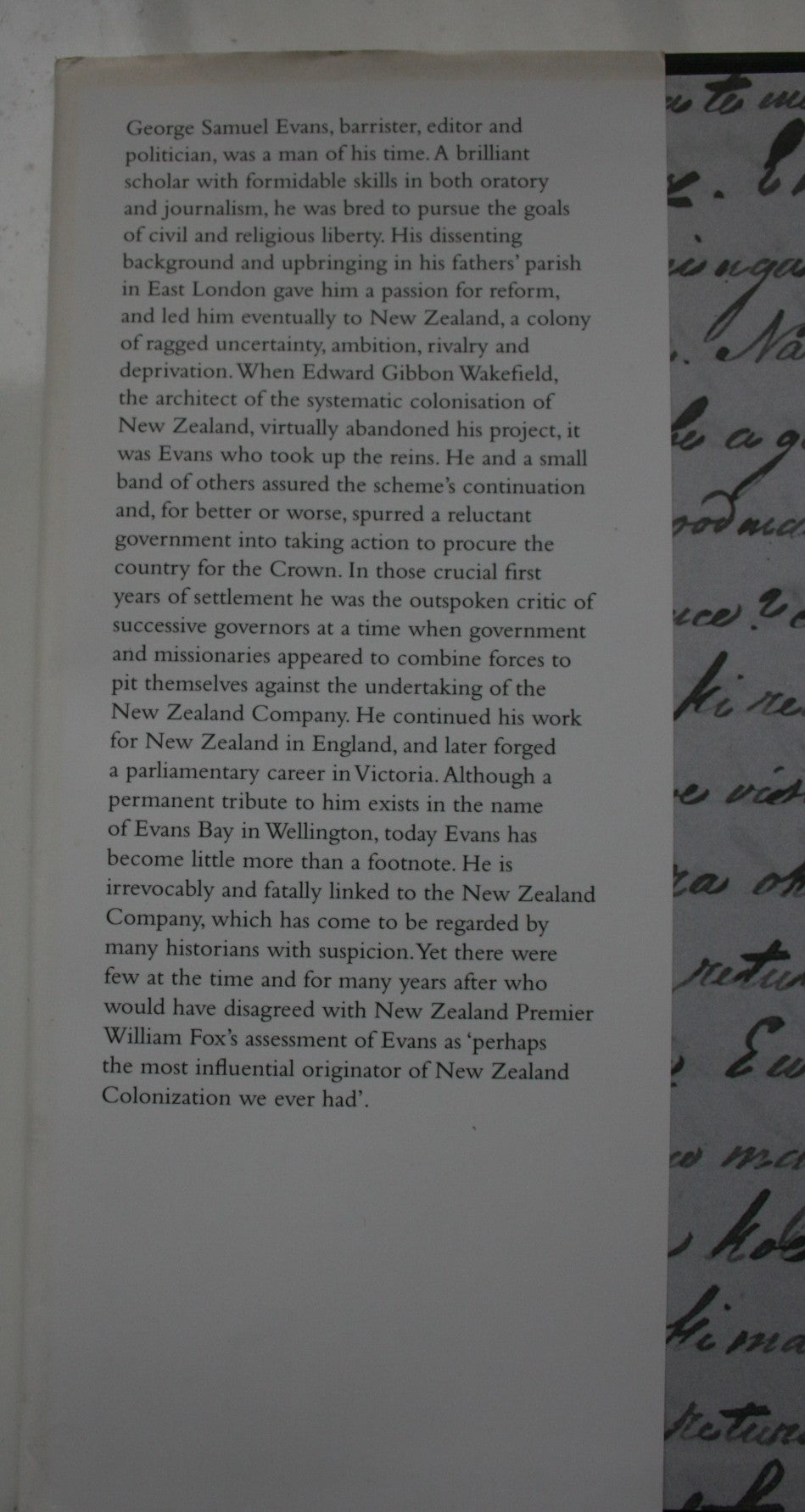 A Blighted Fame: George S. Evans 1802 -1868, A Life. SIGNED inscription TO OWNER by AUTHOR Helen Riddiford.