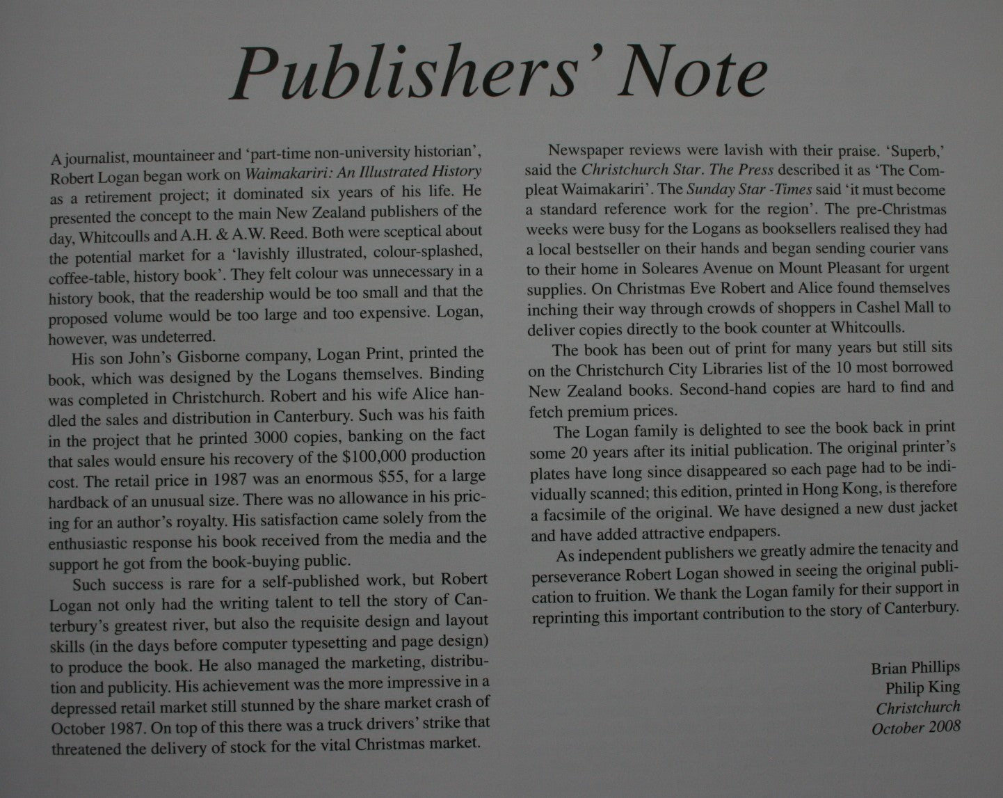 Waimakariri: An Illustrated History By Robert Logan.