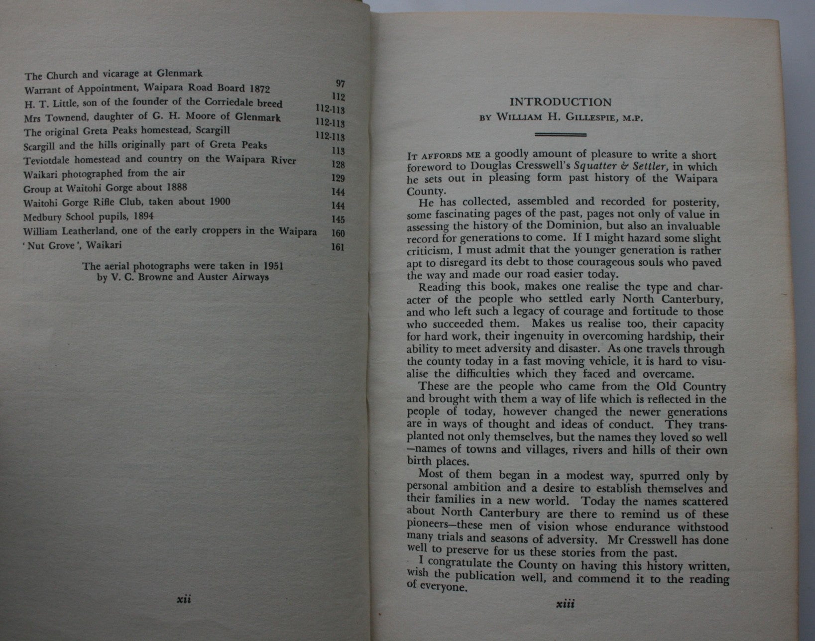Squatter and Settler in the Waipara County. 1952. FIRST EDITION. by Douglas Cresswell.