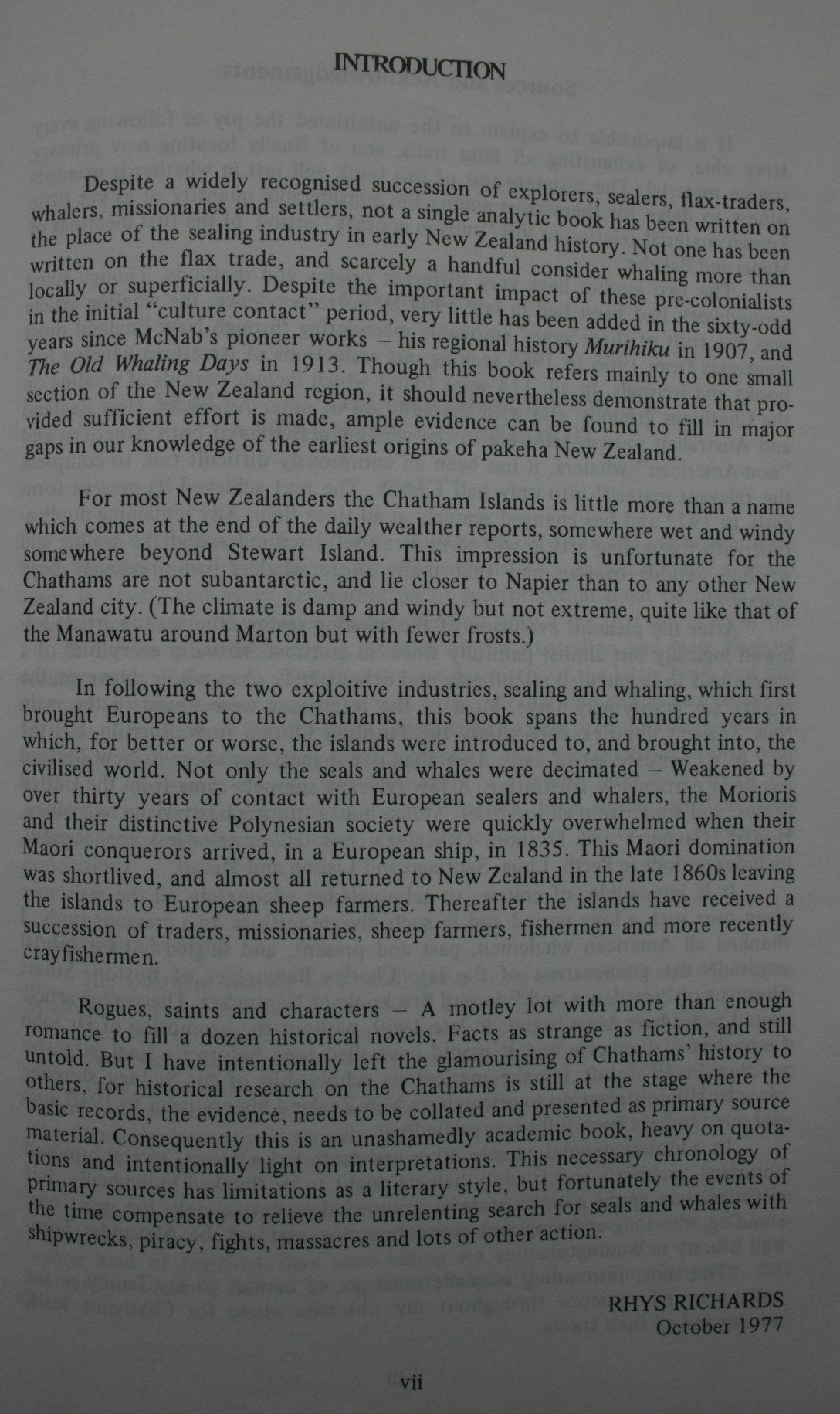 Whaling and Sealing at the Chatham Islands by Rhys Richards. First Edition. SCARCE.