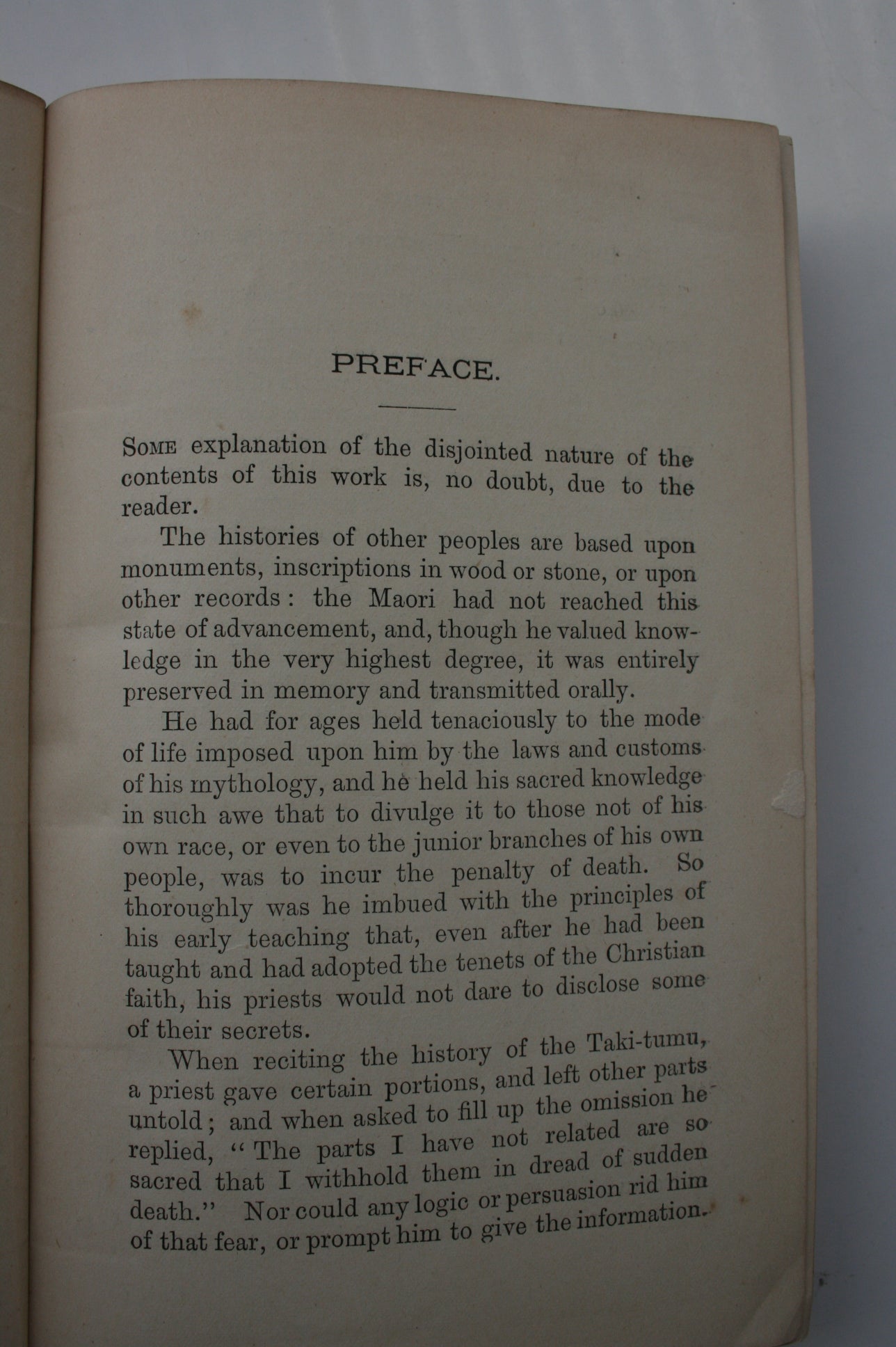The Ancient History of the Maori, His Mythology and Traditions. Vol I. Horo-Uta OR Taki-Timu Migration. 1887. FIRST EDITION.