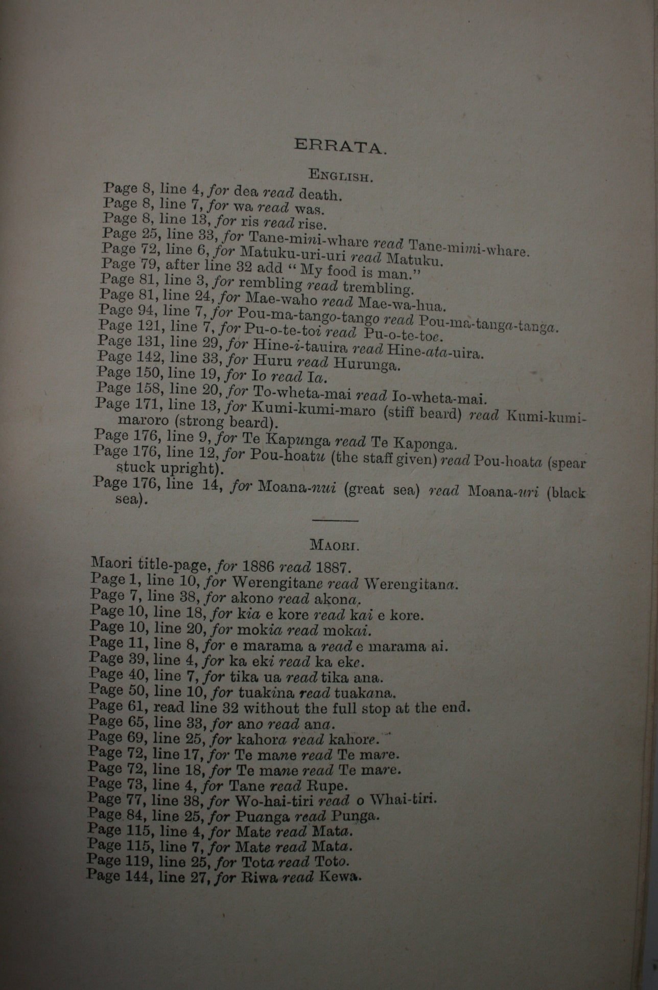 The Ancient History of the Maori, His Mythology and Traditions. Vol I. Horo-Uta OR Taki-Timu Migration. 1887. FIRST EDITION.