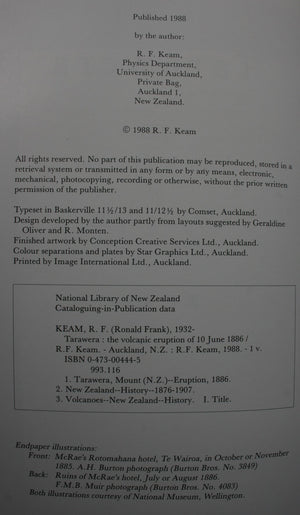 Tarawera the Volcanic Eruption of 10 June 1886 By Ronald F. Keam. FIRST EDITION. VERY SCARCE.