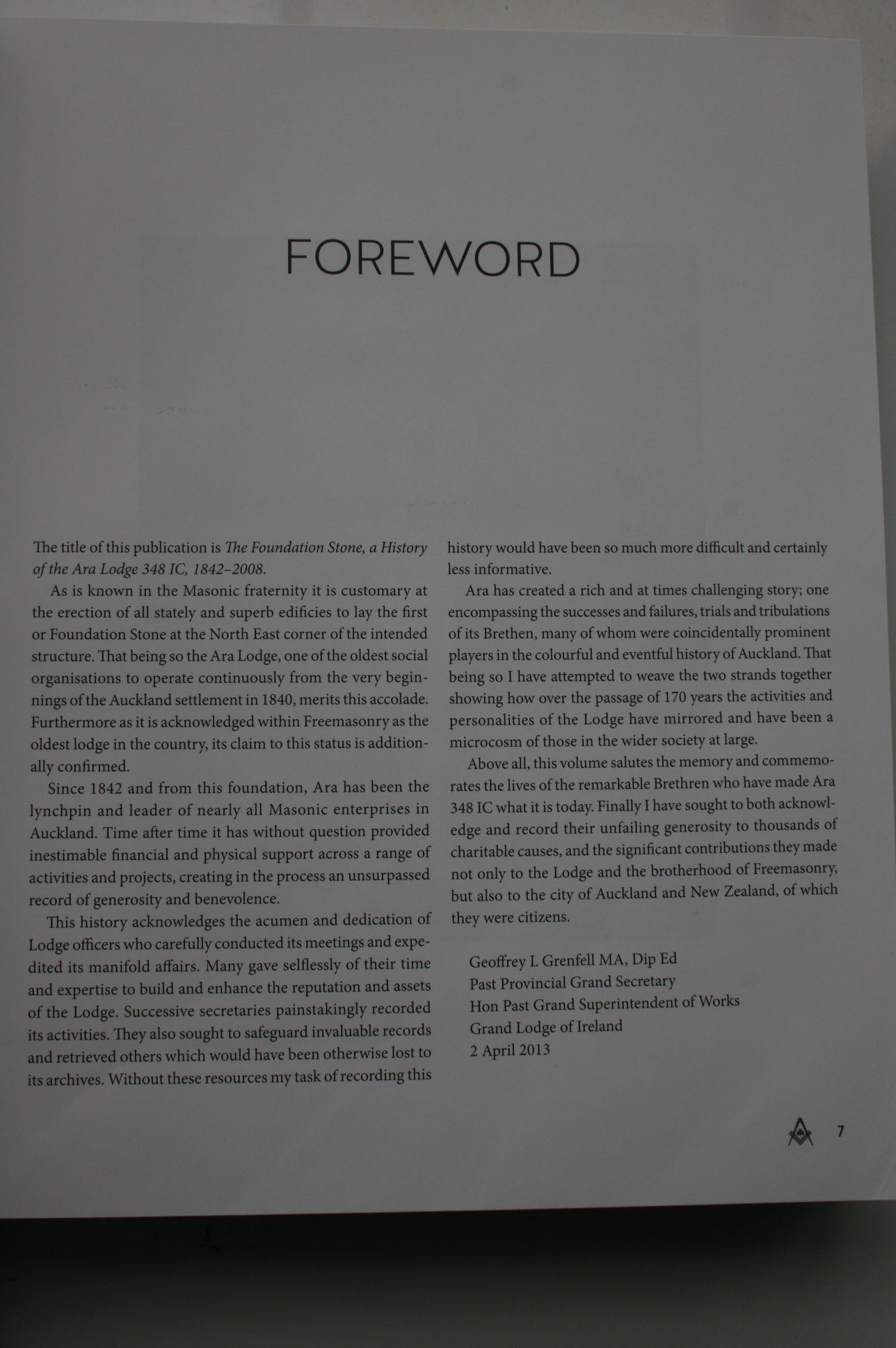 The Foundation Stone: A History of the Ara Lodge 348 IC 1842-2008