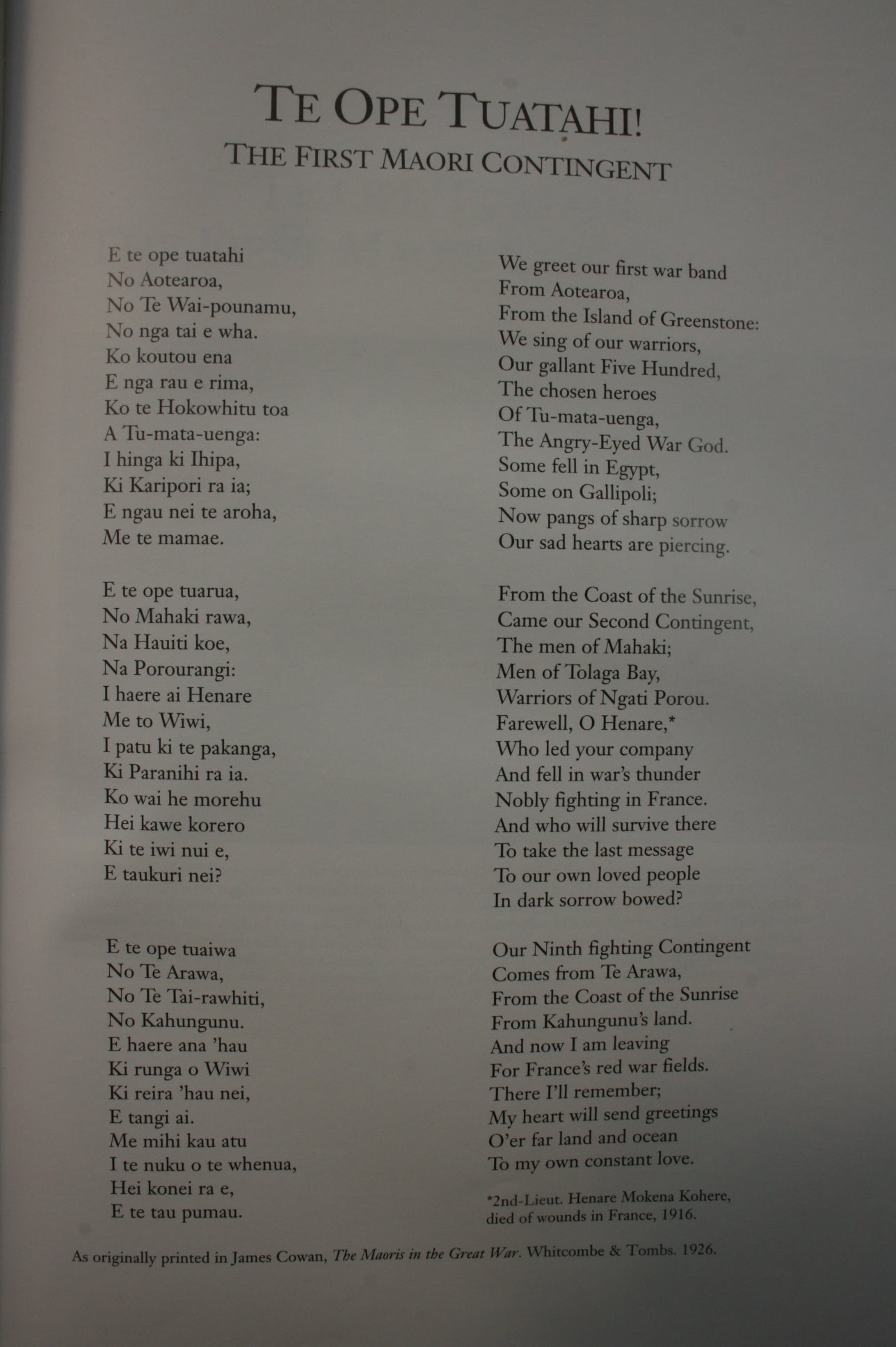 Te Hokowhitu A Tu The Maori Pioneer Battalion in the First World War. HARDBACK