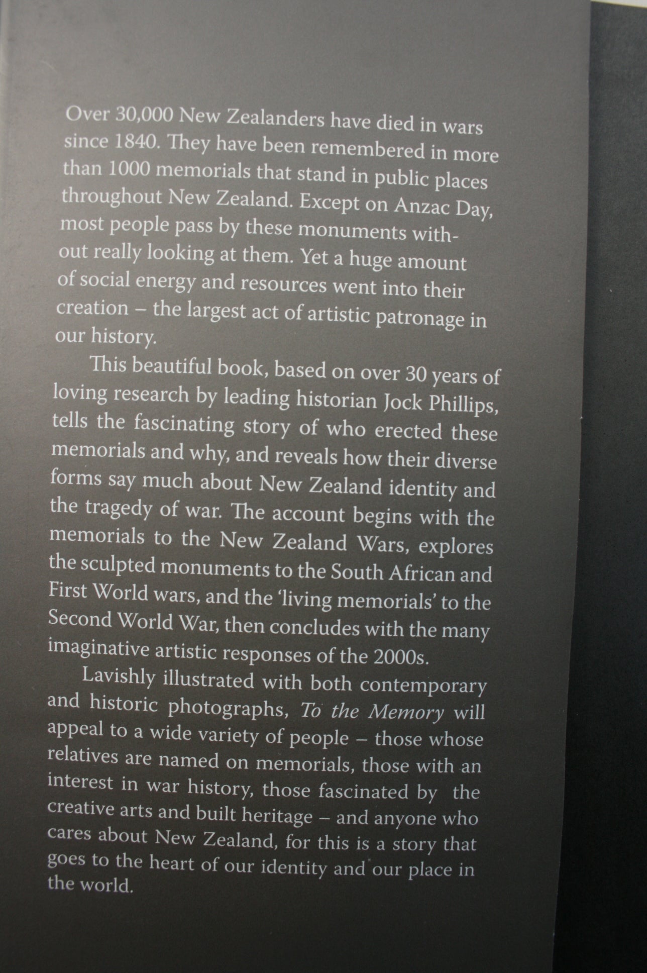 To the Memory New Zealand's War Memorials. HARDBACK by Jock Phillips.