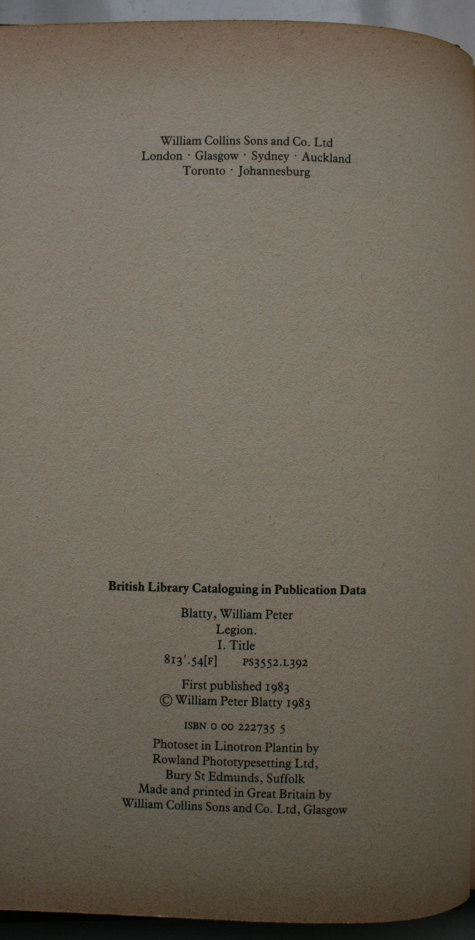 Legion (Sequel to Exorcist). FIRST EDITION. By William Peter Blatty