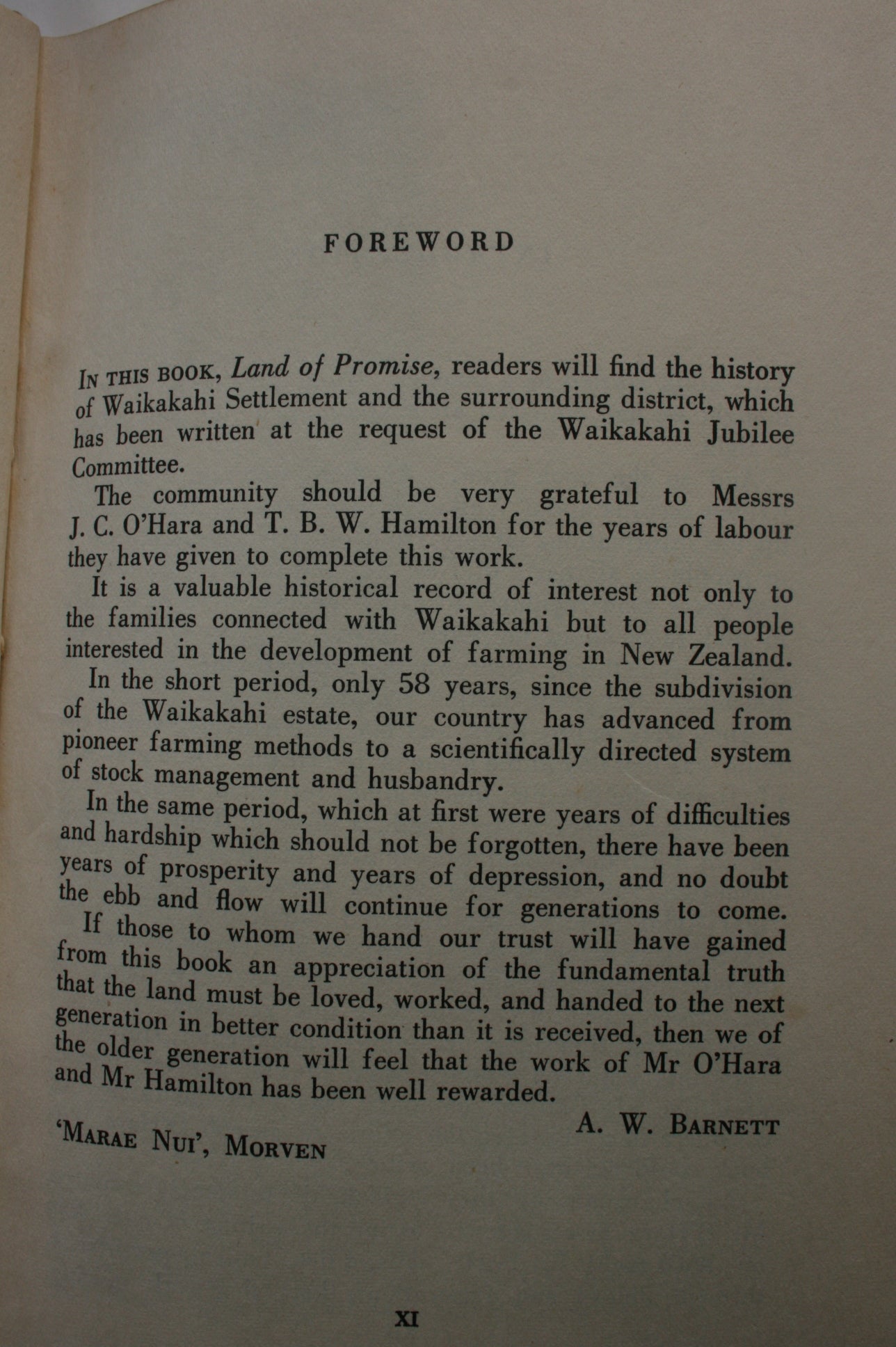 Land of Promise: The Story of Waikakahi by William Vance. SIGNED BY AUTHOR.