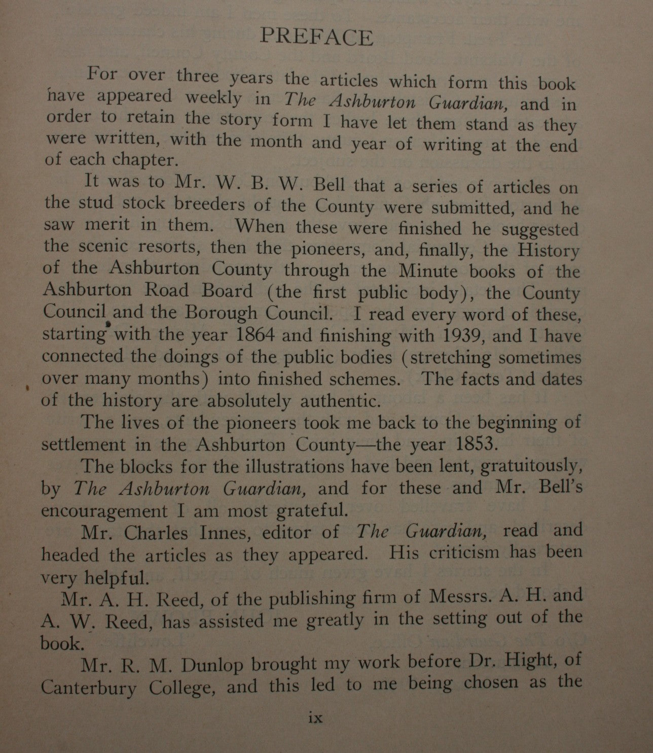 Ashburton New Zealand its Pioneers and its History 1853-1939. FIRST EDITION.