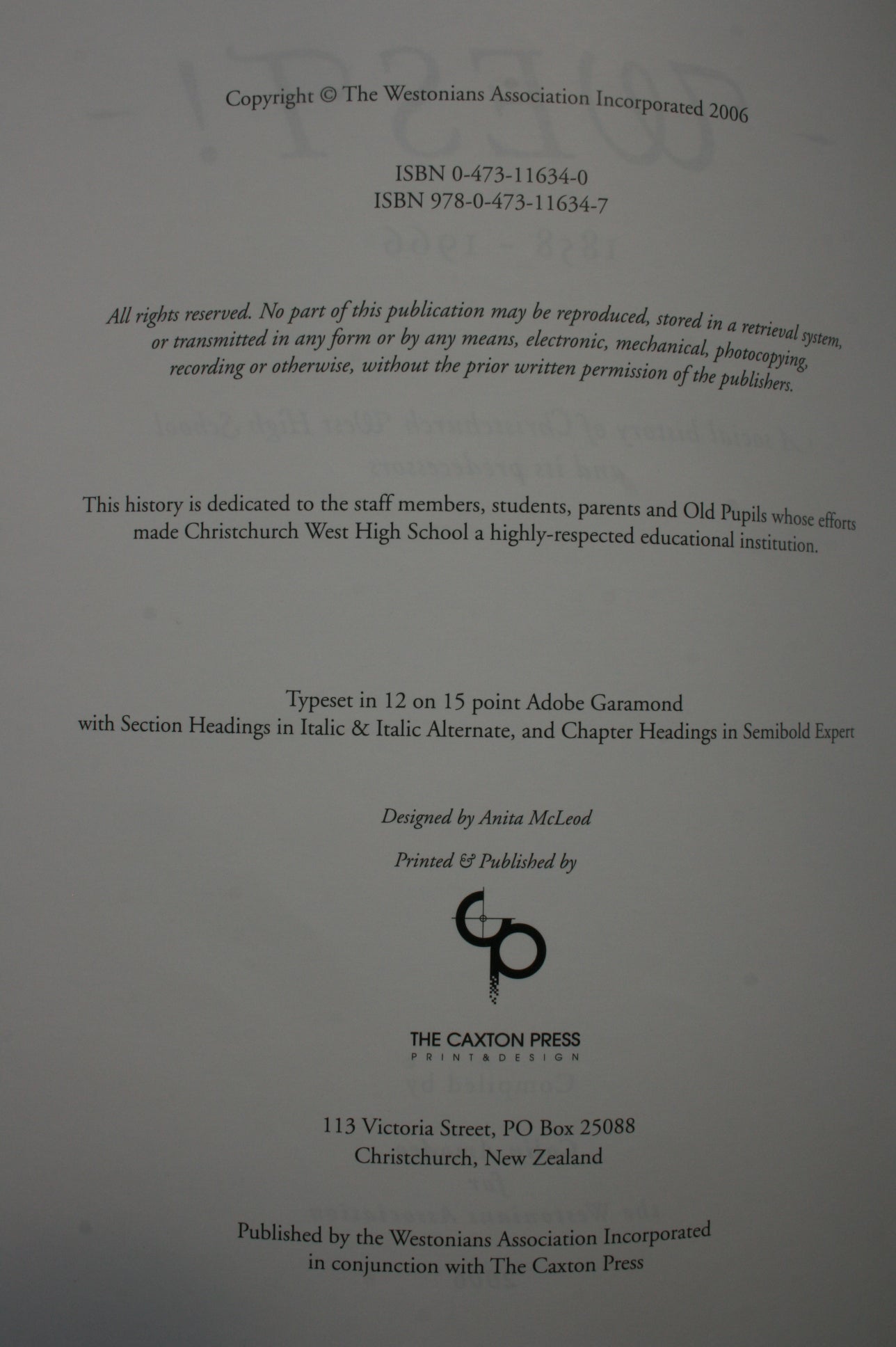 West! 1858-1966 A Social history of Christchurch West High School and its predecessors by Colin Amodeo. RARE.