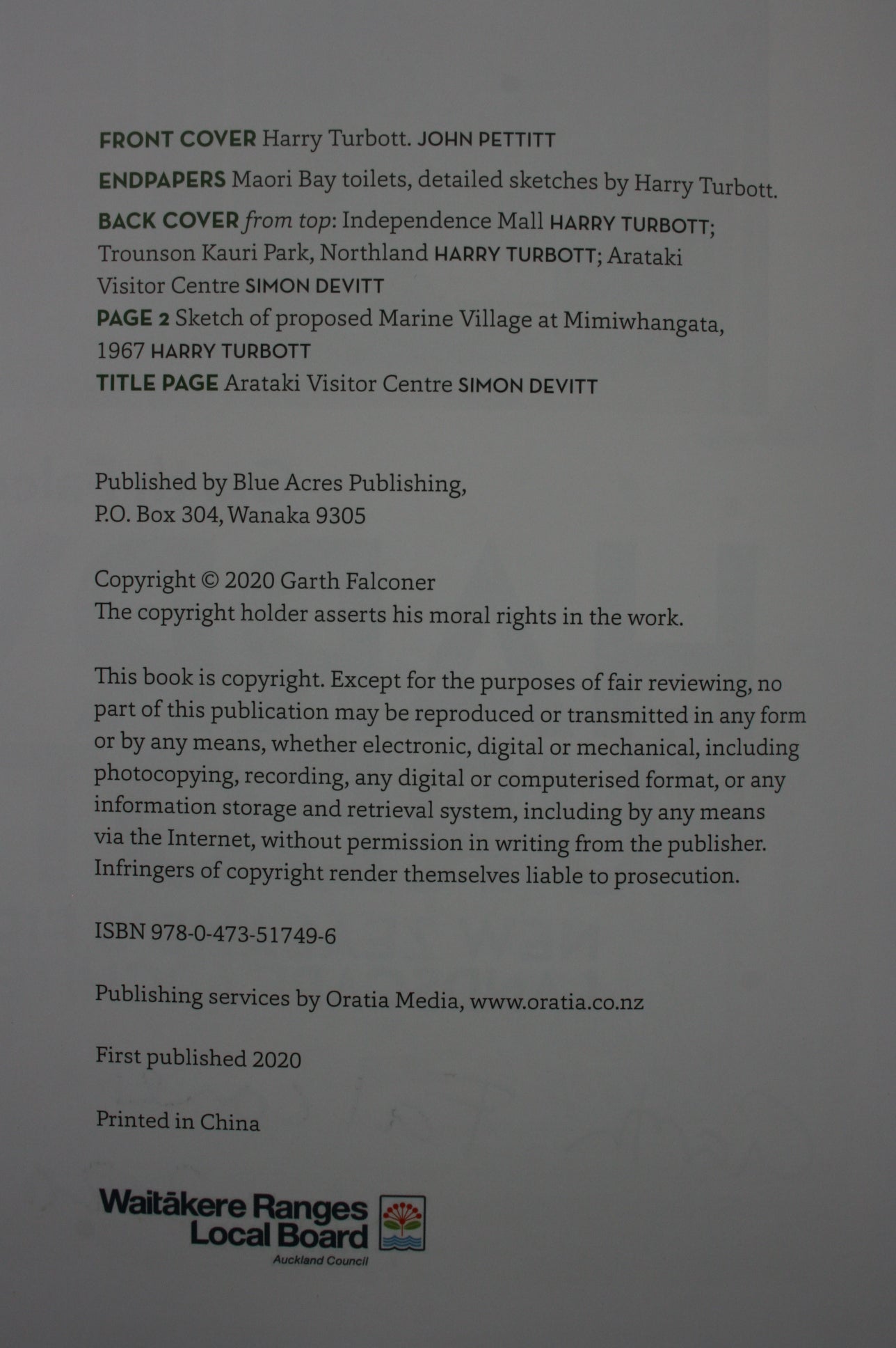 Harry Turbott New Zealand's First Landscape Architect By Garth Falconer. SIGNED