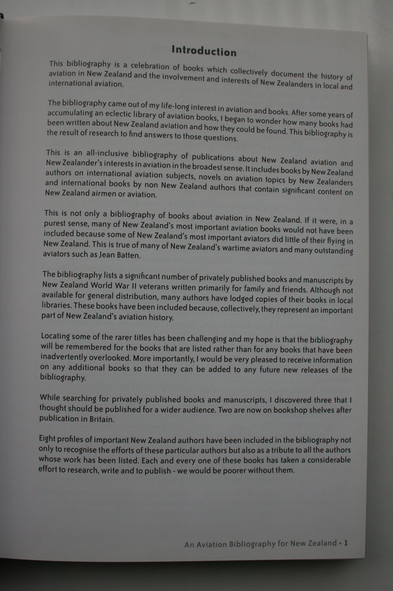 An Aviation Bibliography for New Zealand. SIGNED COLLECTOR'S EDITION, HARDBACK.