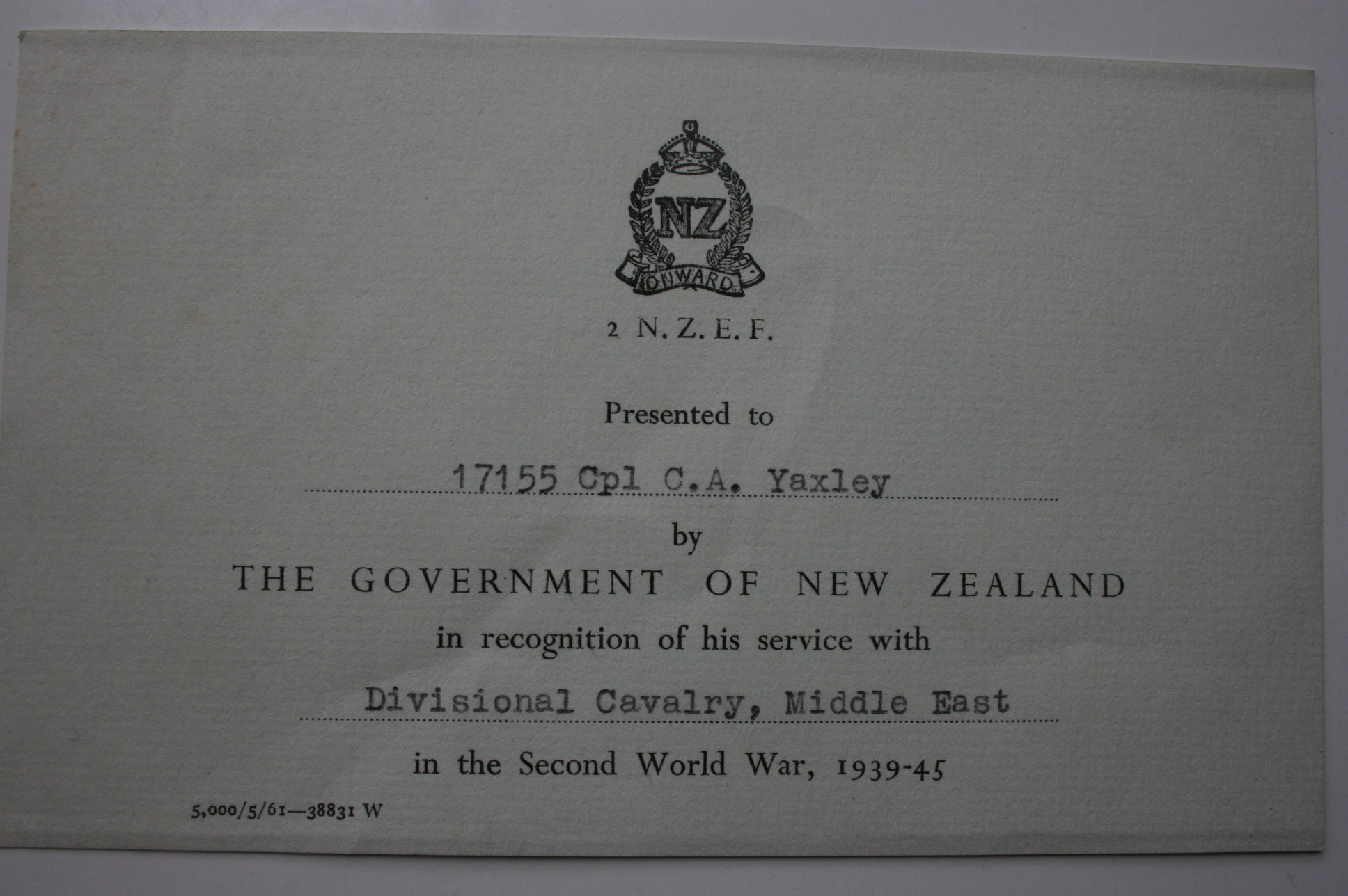 Divisional Cavalry: Official History of New Zealand in the Second World War 1939 - 45 by R J Loughnan.
