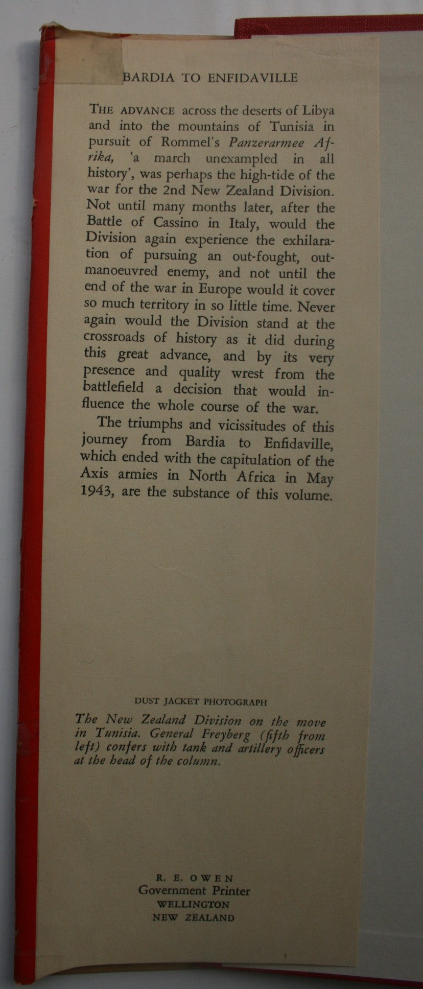 Bardia to Enfidaville. Official History of New Zealand in the Second World War 1939-45: By W.G. STEVENS.