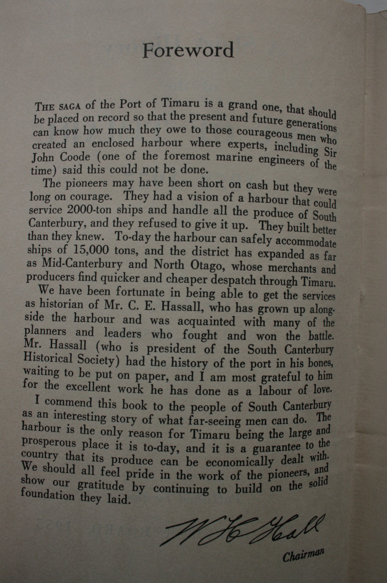 The Port of Timaru 1852-1955. By Charles E Hassall. 1955. First Edition.