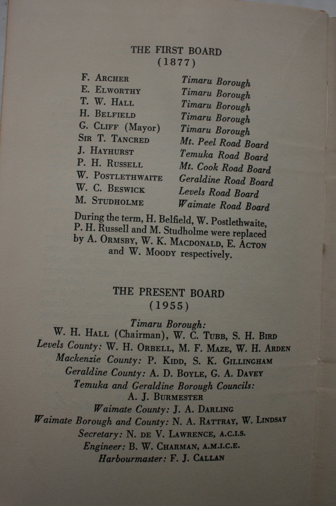 The Port of Timaru 1852-1955. By Charles E Hassall. 1955. First Edition.