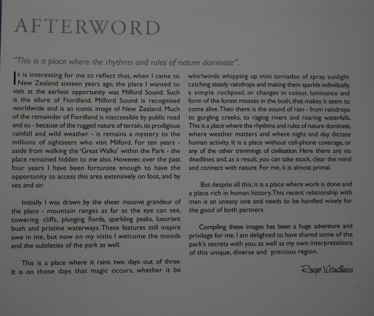 Fiordland: Landscape and Life: Exploring New Zealand's Last Great Wilderness by Roger Wandless; John Hall-Jones.