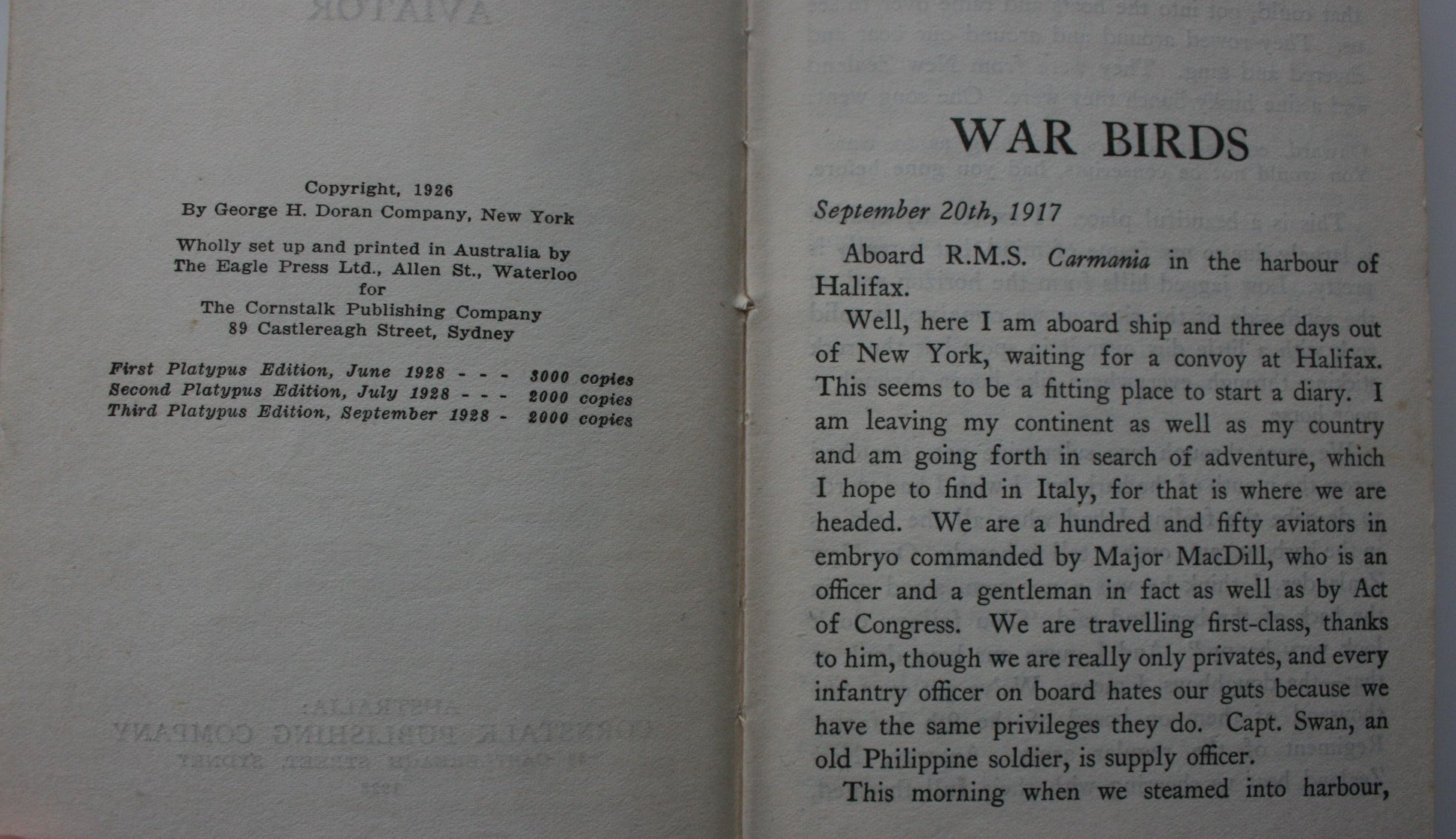 War Birds Diary of an Unknown Aviator. 1928