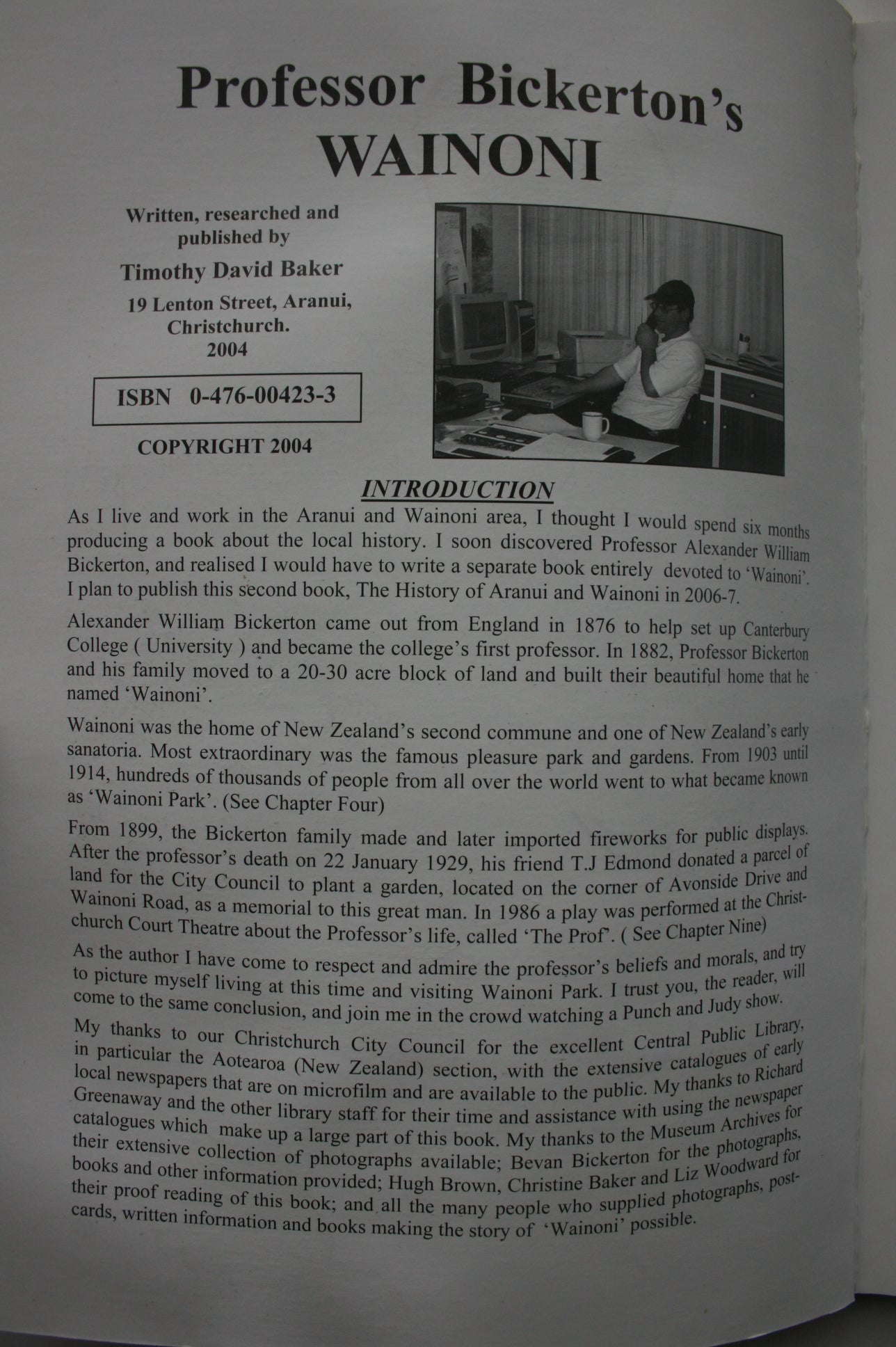 rofessor Bickerton's Wainoni by Timothy David Baker.