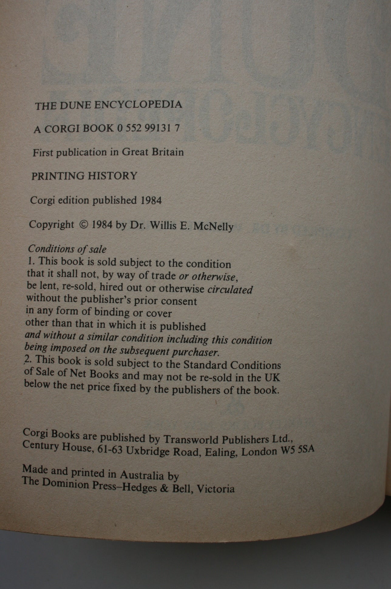 The Dune Encyclopaedia By Willis E. McNelly (Edited by). RARE.