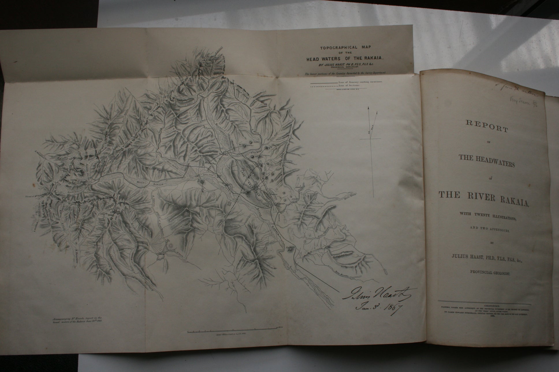 Report on the Headwaters of the River Rakaia. 1867. INSCRIBED BY AUTHOR.